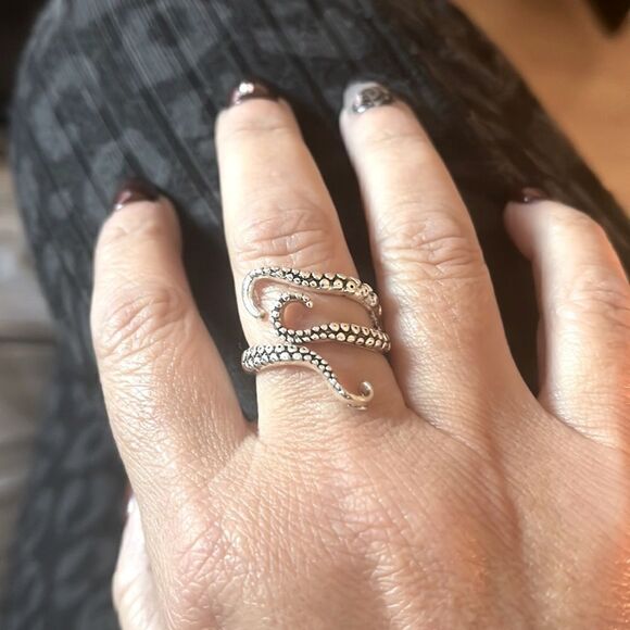 Octopus Ring adjustable in silver - Picture 3 of 6